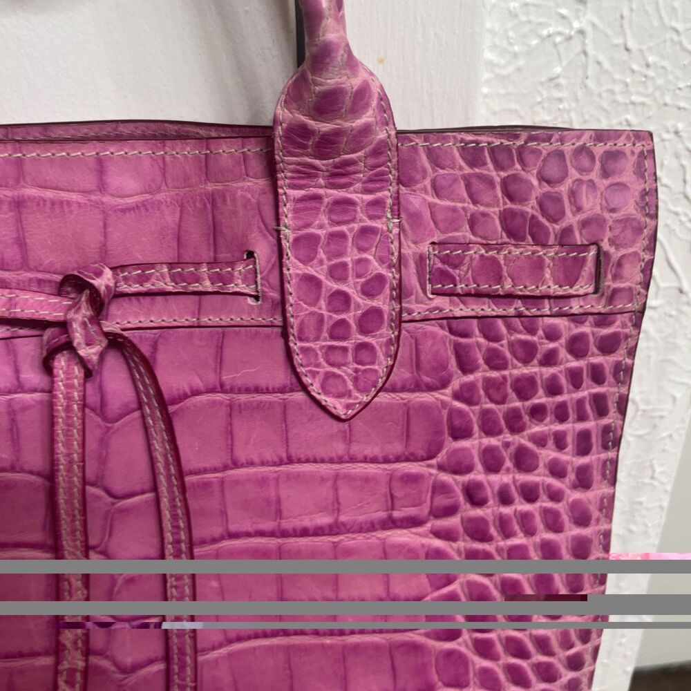 DOONEY & BOURKE Vintage Crocodile Embossed Leather Handbag Satchel Handle Pink - Picture 5 of 11